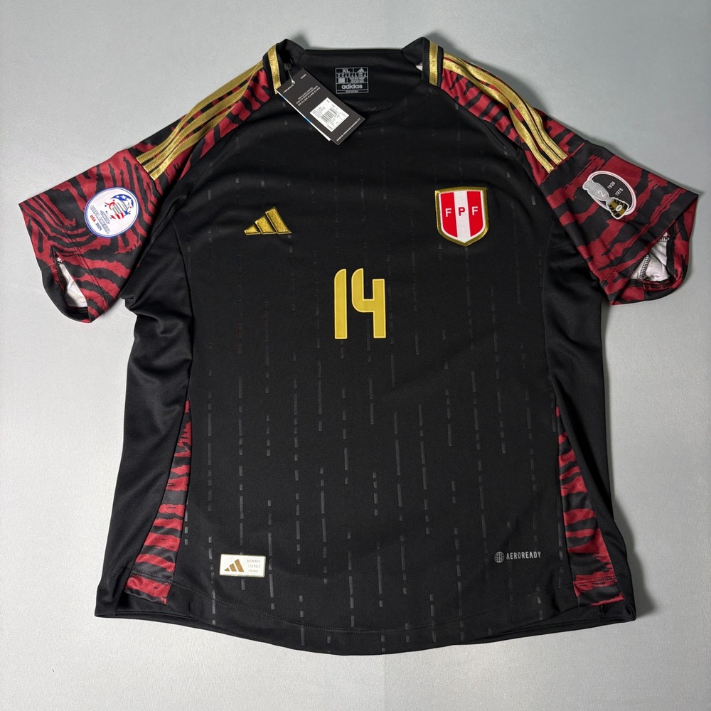 Adidas Peru 2024 Away Jersey Lapadula 14 XL Black Red Gold Soccer Shirt FPF NEW